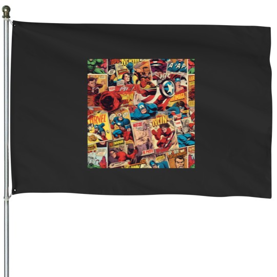 Discover vintage comic pattern Active T-Shirt House Flags