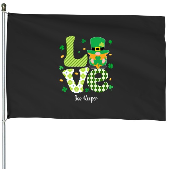 Discover happy st patricks cute lucky funny zoo keeper gnome leopard House Flags