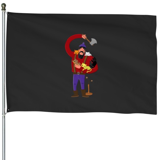 Discover Lumberjack With Cute Kitten Companions 4713 House Flags