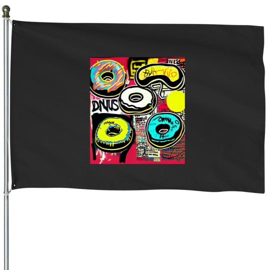 Discover donut grafi art pop design costume kids women men House Flags