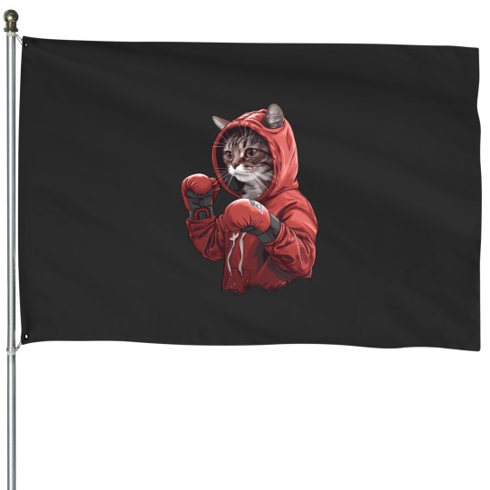 Discover boxing cat 2 House Flags