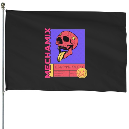 Discover MECHAMIX VAPOURWAVE skulls FUN House Flags