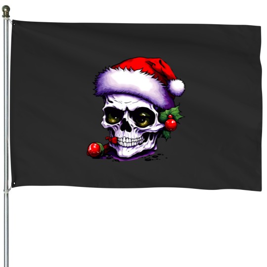 Discover Skeleton Wearing Claus Hat House Flags