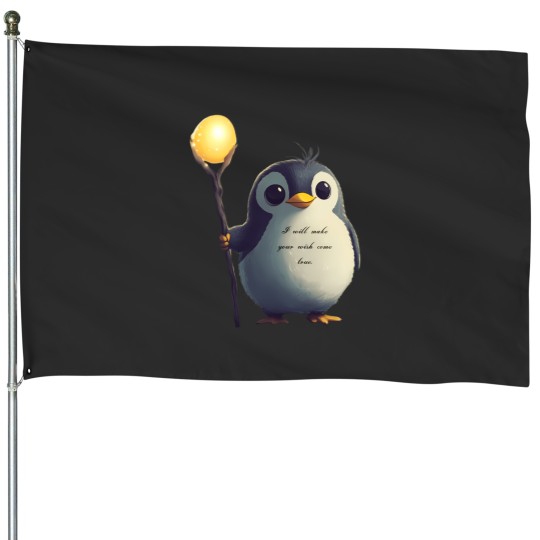 Discover Magical Penguin Granting Wishes With A Golden Glow 2656 House Flags