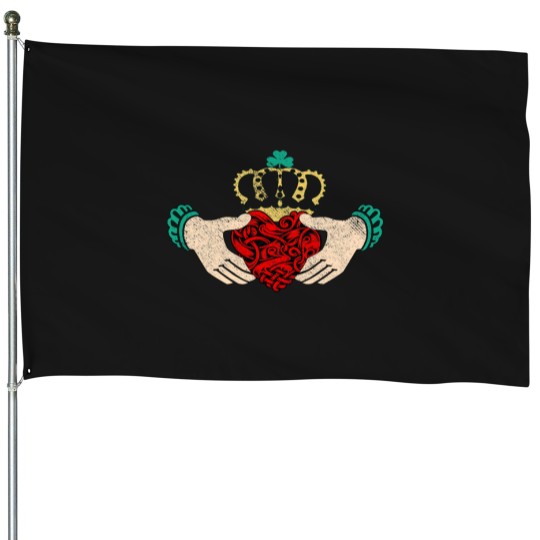 Discover Irish Claddagh Ring loves Loyalty Friendship Celtic patterns distresseds House Flags