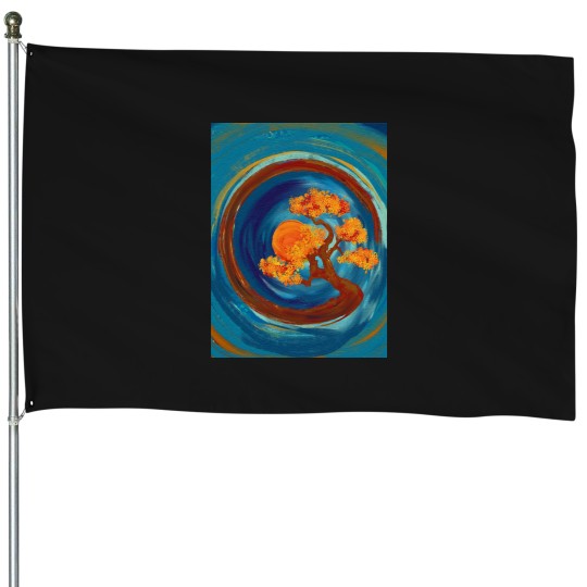 Discover Enso Zen circles and Bonsai Tree - impasto House Flags
