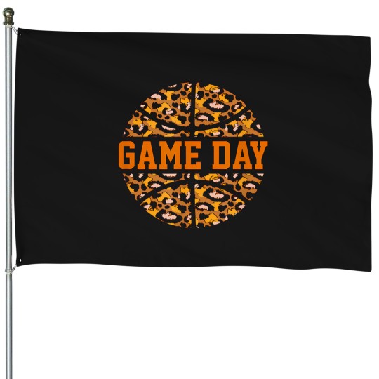 Discover Basketball Game Day With Leopard Pattern Funny Game T-Shirt House Flags