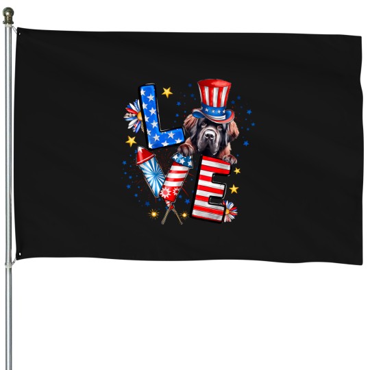Discover Love Newfoundland Dog American Flag 4Th Of July T-Shirt House Flags
