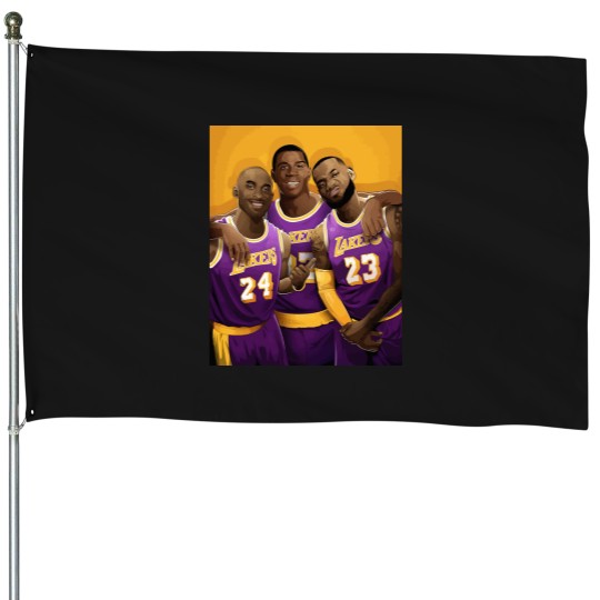 Discover Los Angeles Basketball Legends Lebron, Magic, and Kobe Inspi   High Quality House Flags