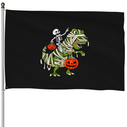 Discover Skeleton Riding Mummy TRex Halloween House Flags