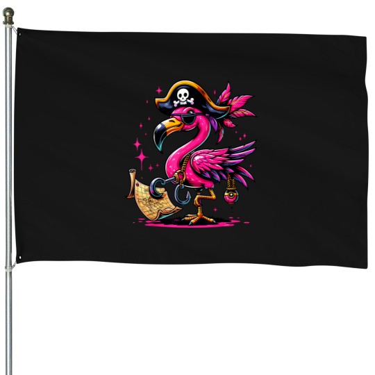 Discover Pirate Pink Flamingo Halloween Party - Jolly Roger T-Shirt House Flags