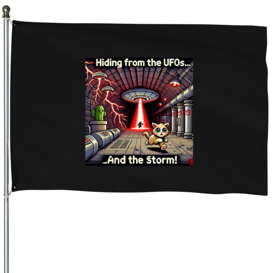 Discover Cat Ufo Selfie Red Planet (Pixel Artcat Alien Spaceshipred) Le tits now House Flags
