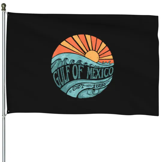 Discover gulf of mexico est 1550 retro vintage beach House Flags