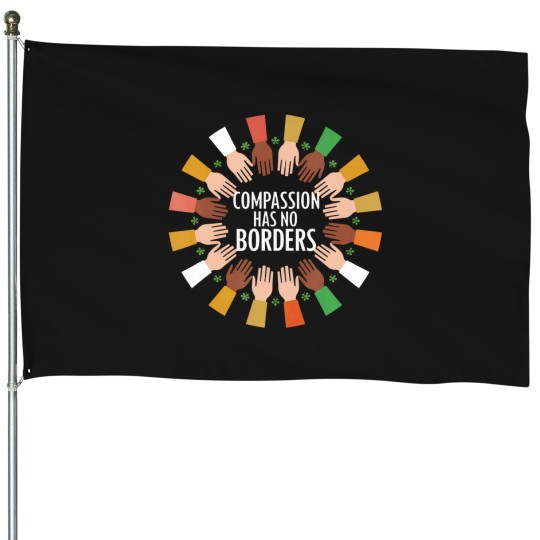Discover Compassion Has No Borders Multicultural Hands T-Shirt House Flags