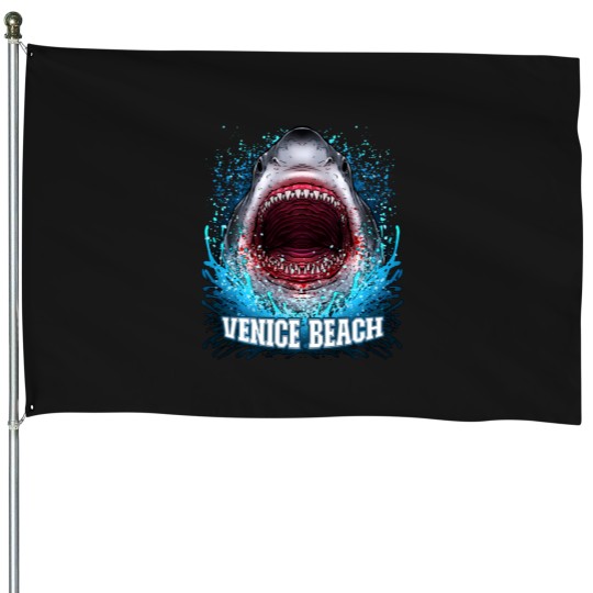 Discover Venice Beach Florida Vacation Great White Shark Beach Trip House Flags