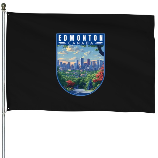 Discover edmonton in alberta canada retro travel art landcape 1 House Flags