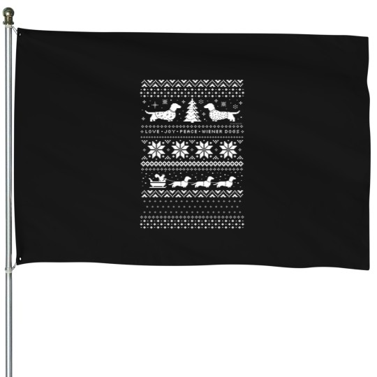 Discover Dachshunds Christmas Sweater Pattern T-Shirt House Flags