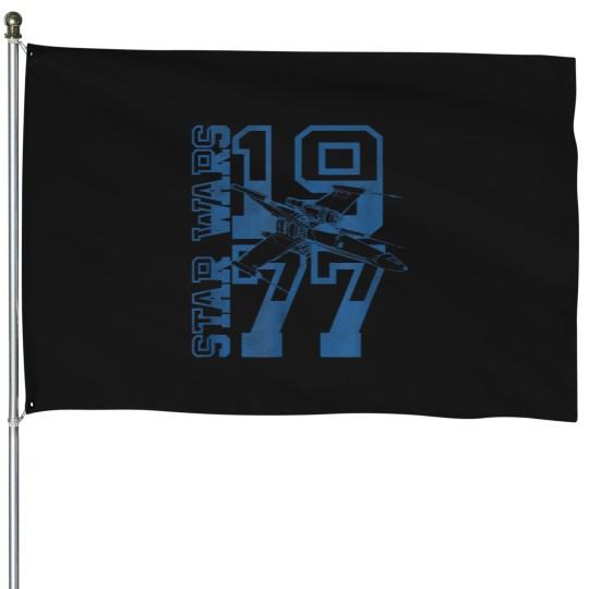 Discover 1977 Collegiate Logo & X-Wing Fighter T-Shirt House Flags