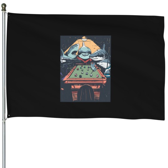 Discover Funny Shark Playing Pool House Flags