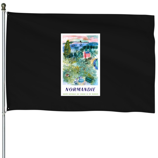Discover 1952-Normandie-France-Railway-Travel-Poster T-Shirt House Flags