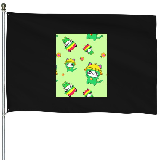 Discover Cute-Heart-Cat-Pattern-(1) T-Shirt House Flags