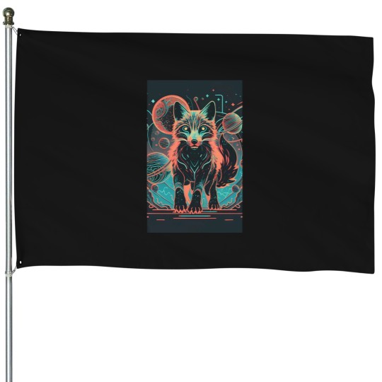 Discover Copia de Copia de Copia de neon lion, Celestial Lion Majesty Canvas Print House Flags