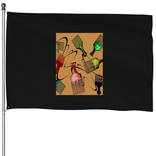 Discover Afro Comb-Brown House Flags