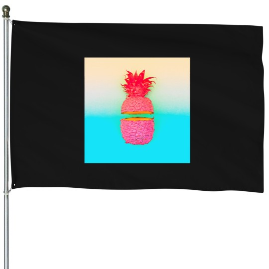 Discover Neons pop art pink and blue pineapples House Flags