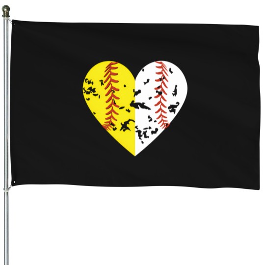 Discover split half baseball softball heart love outdoor sports House Flags