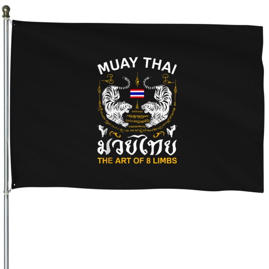 Discover the art of 8 limbs sak yant tiger muay thai House Flags