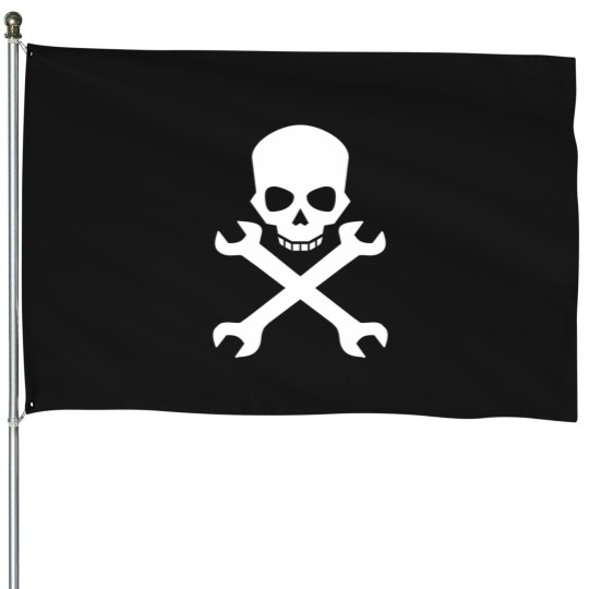 Discover Skull With Crossed Wrenches For Mechanics And Gear Heads House Flags