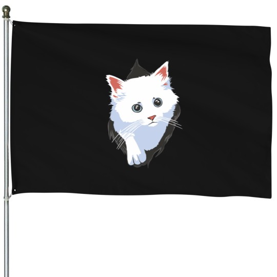 Discover White cat coming from a hole  Cute Cat  Lovely Cat House Flags