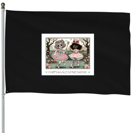 Discover Happy Galentine's Day by VALPYRA SKULLSTYR cute girls teens women lgbtqia House Flags