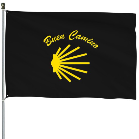 Discover Buen-Camino.-Camino-De-Santiago-Symbol-Large-Yellow-Scallop-Shell-(Sun-Ray-Like) T-Shirt House Flags