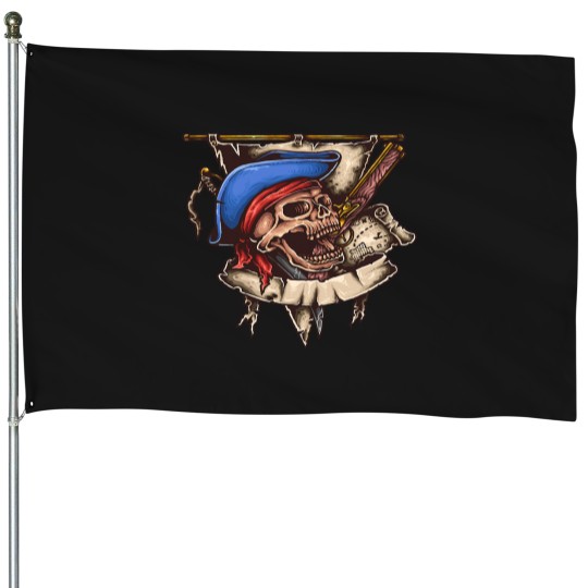Discover Pirate Skull and Cutlassess Compass 21 House Flags