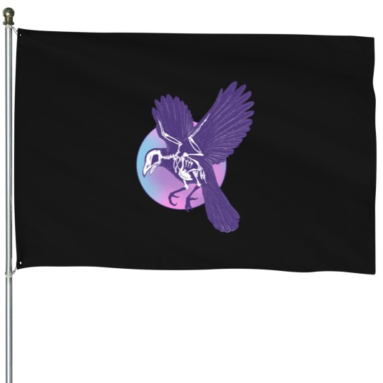 Discover Crow Skeleton And Moon T-Shirt House Flags
