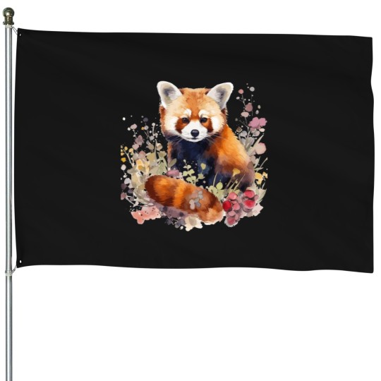 Discover Watercolor Flowers - Red Panda House Flags