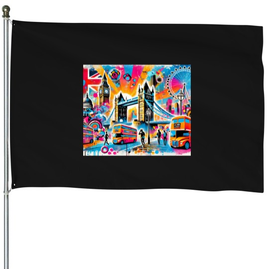 Discover “Neon London Vibes Pop Art Cityscape” House Flags