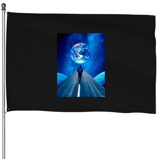 Discover Walking on Road To Blue spaces House Flags