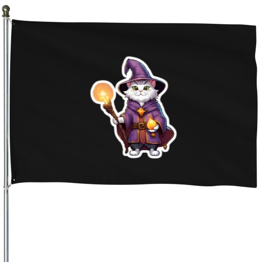 Discover Cute Wizard Cat 2 House Flags