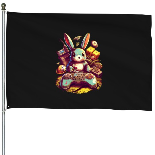 Discover Cute Gamer Easter Bunny House Flags