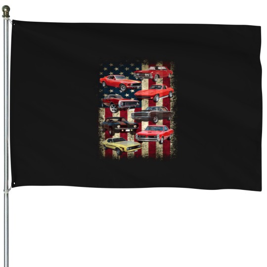 Discover Vintage Classic Muscle Car Retro American Flag Patriotic House Flags