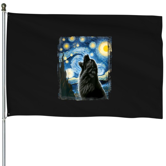 Discover Newfoundland-Dog-Artistic-Van-Gogh-Starry-Night-Newfoundland-T-Shirt House Flags