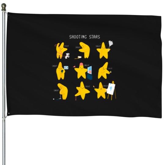 Discover Shooting-Stars-Funny-Apparel-T-Shirt House Flags