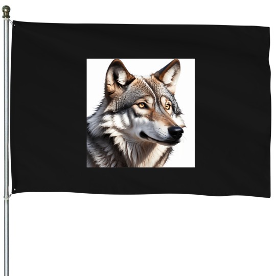 Discover Wolf Portrait House Flags