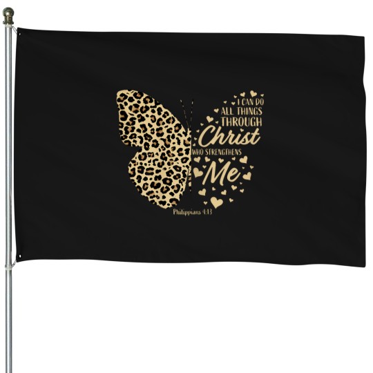 Discover Christian-Bible-Verse-Butterfly-Cheetah-Mom-Women-Teen-Girls-T-Shirt House Flags