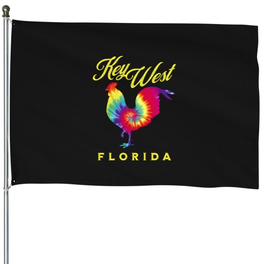 Discover Key West Florida Tie Dye Chicken Rooster House Flags