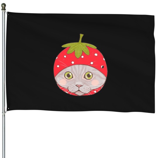 Discover Strawberry Cat House Flags