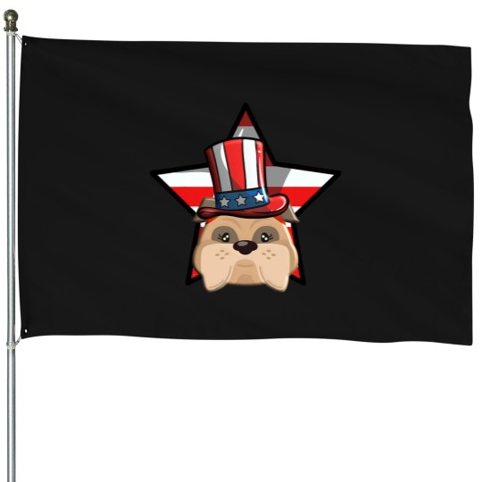 Discover Funny American Bulldog USA Flag Star 4th July House Flags
