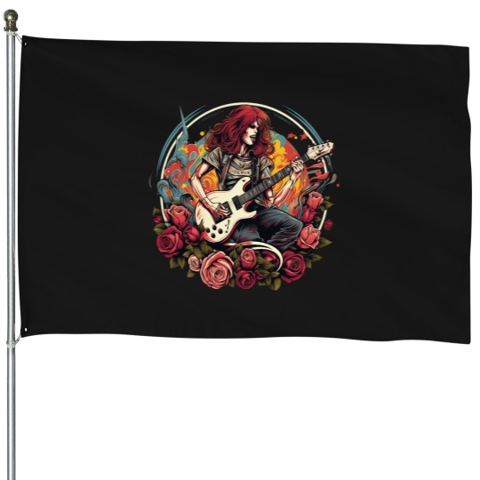 Discover woman playing guitar zombies and roses House Flags